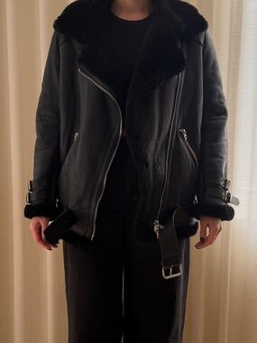 Acne Studios Black Shearling Moto Jacket – Size 38